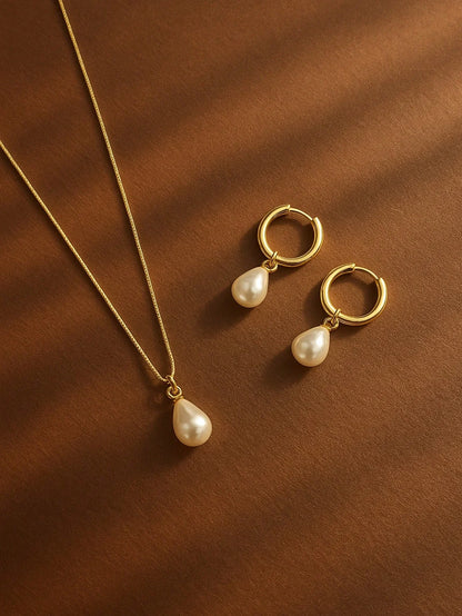 Zestaw Naszyjnik i Kolczyki Kropla Pozłacany 18K