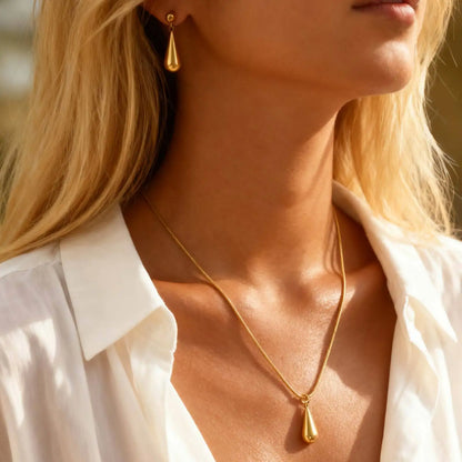 Zestaw Naszyjnik i Kolczyki Kropla Pozłacany 18K
