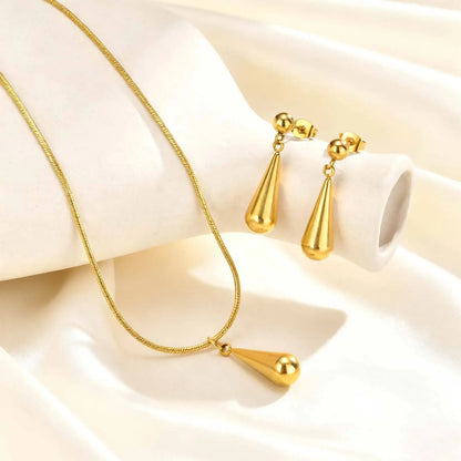 Zestaw Naszyjnik i Kolczyki Kropla Pozłacany 18K