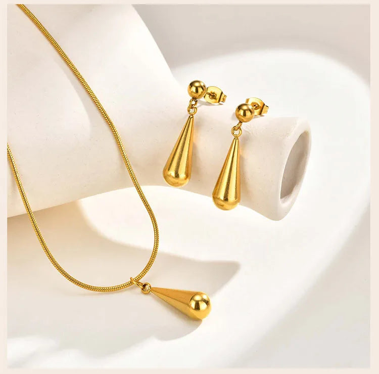 Zestaw Naszyjnik i Kolczyki Kropla Pozłacany 18K