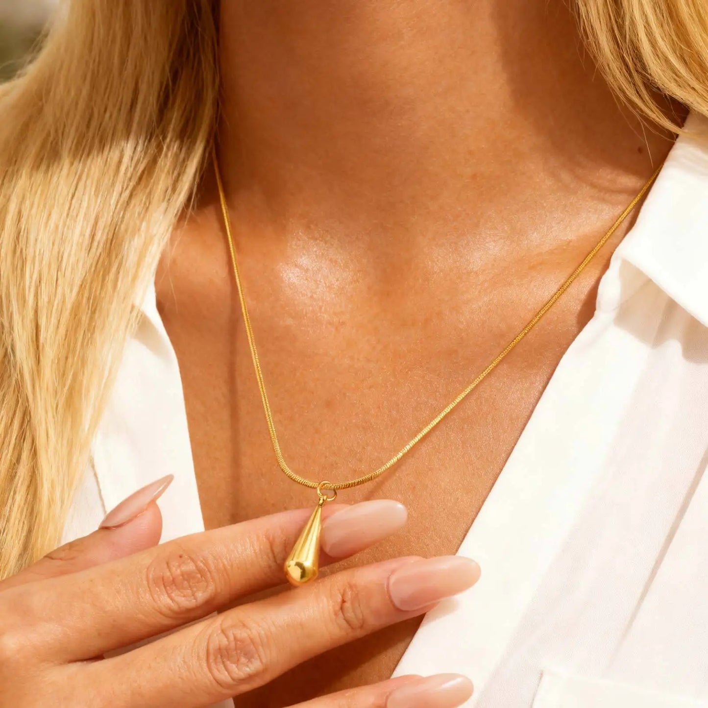 Zestaw Naszyjnik i Kolczyki Kropla Pozłacany 18K