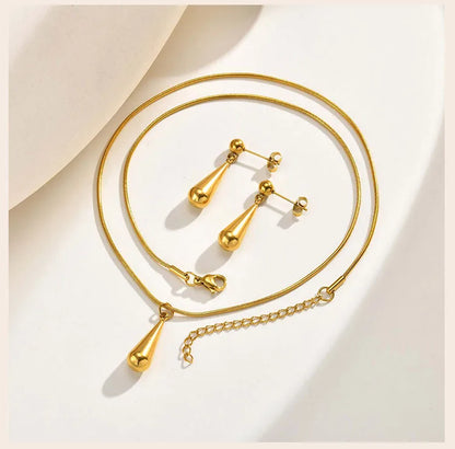 Zestaw Naszyjnik i Kolczyki Kropla Pozłacany 18K