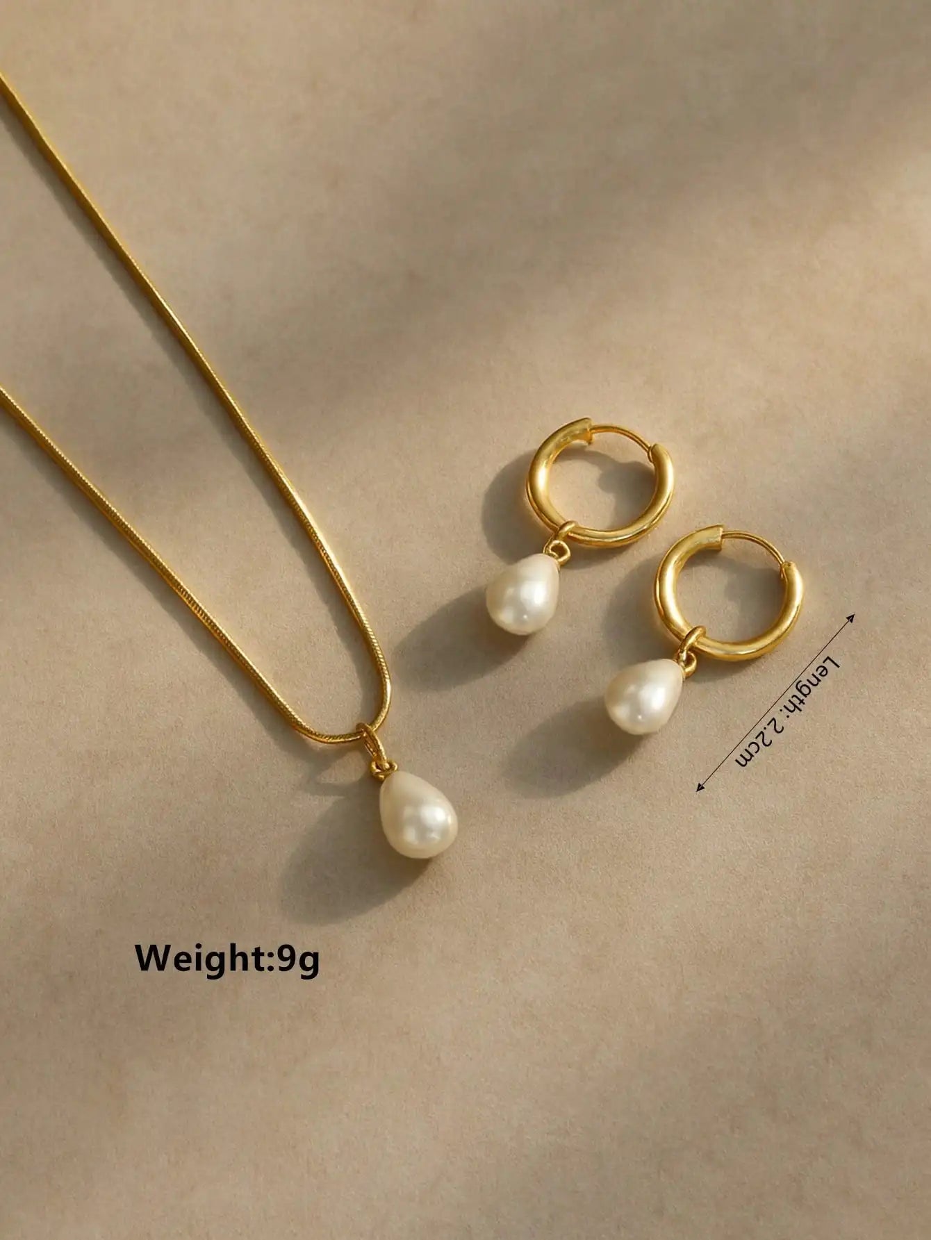 Zestaw Naszyjnik i Kolczyki Kropla Pozłacany 18K