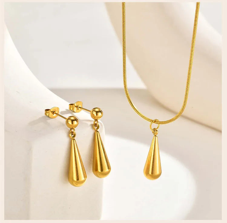 Zestaw Naszyjnik i Kolczyki Kropla Pozłacany 18K