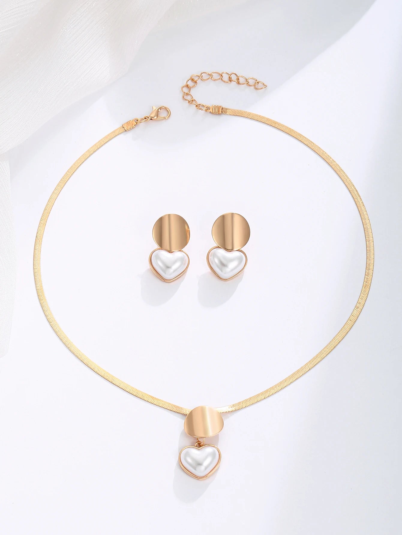 Zestaw Naszyjnik i Kolczyki Serce z Perłą Pozłacany 18K