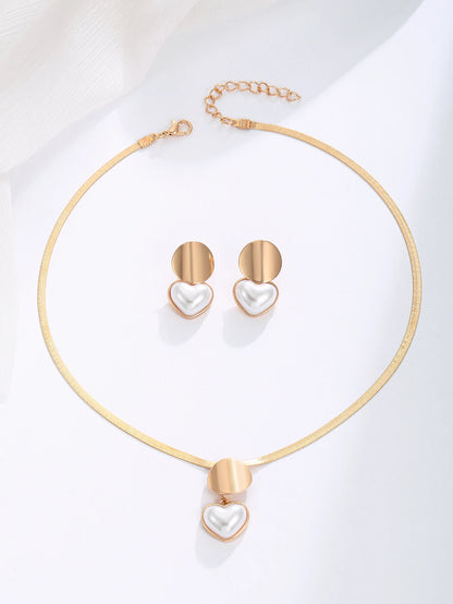 Zestaw Naszyjnik i Kolczyki Serce z Perłą Pozłacany 18K